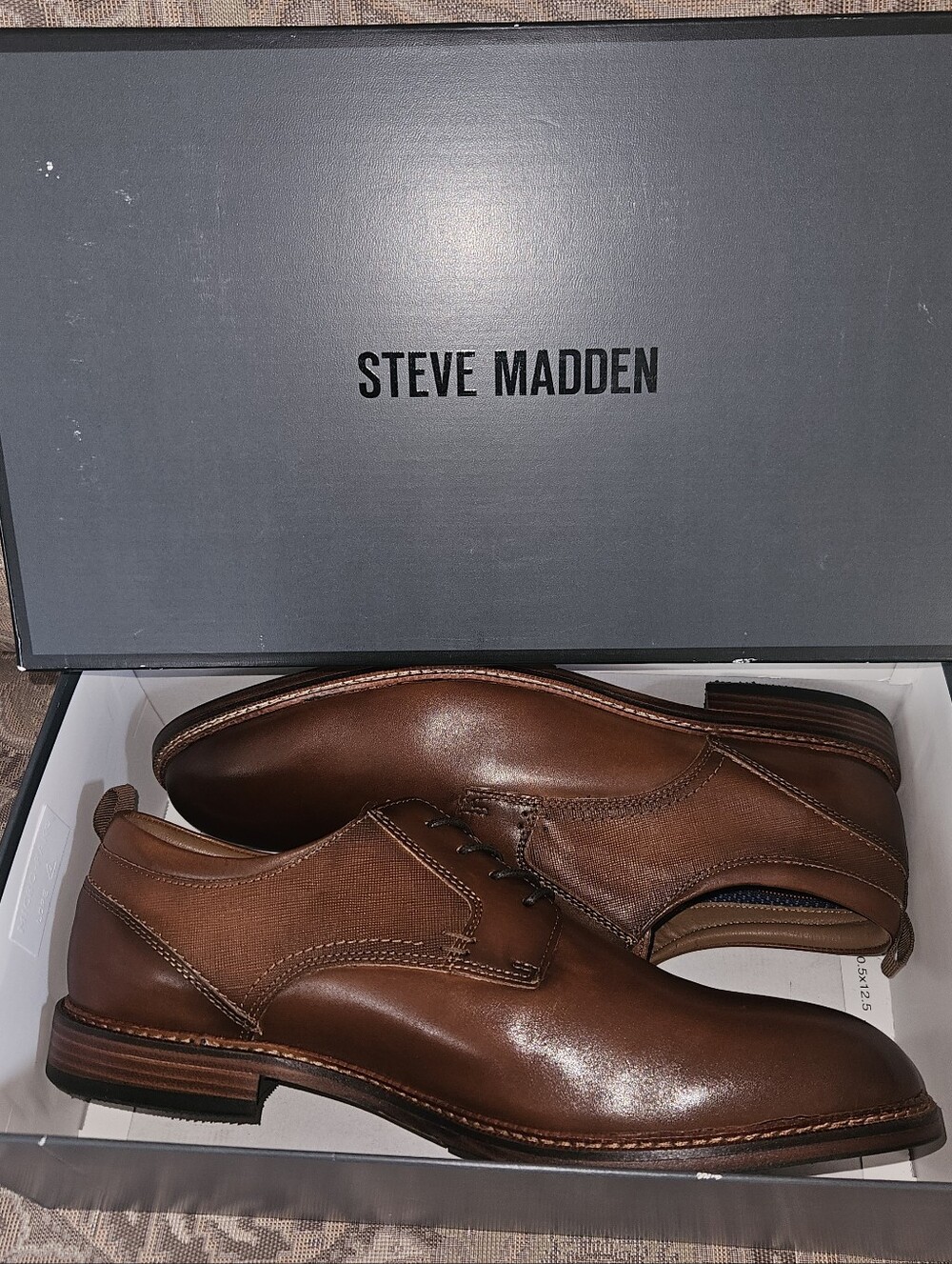 STEVE MADDEN Evan Men’s Cognac Brown Genuine Leather Derby Shoes